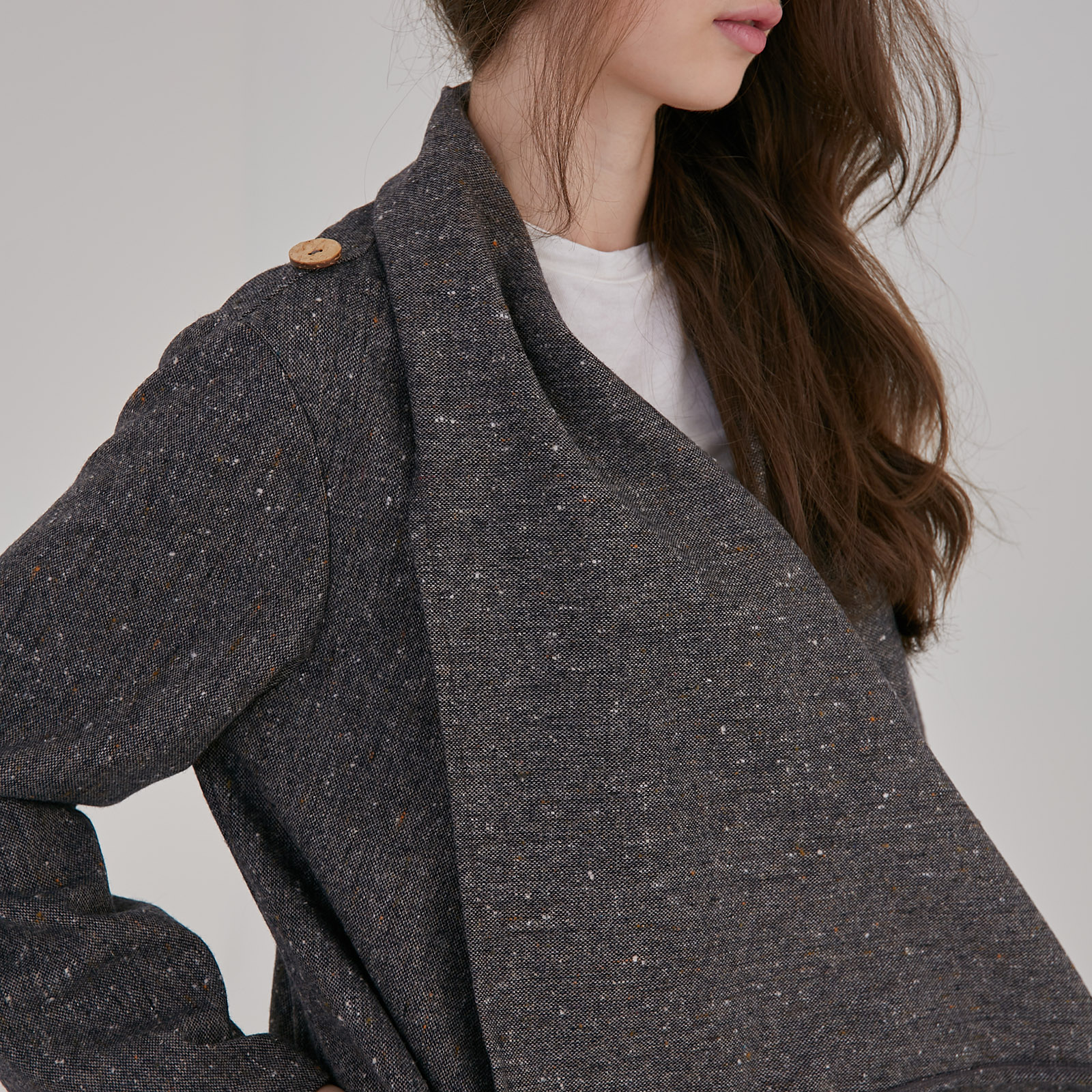 Wrap‑Collar Wool Coat - Dark Grey - Image 8