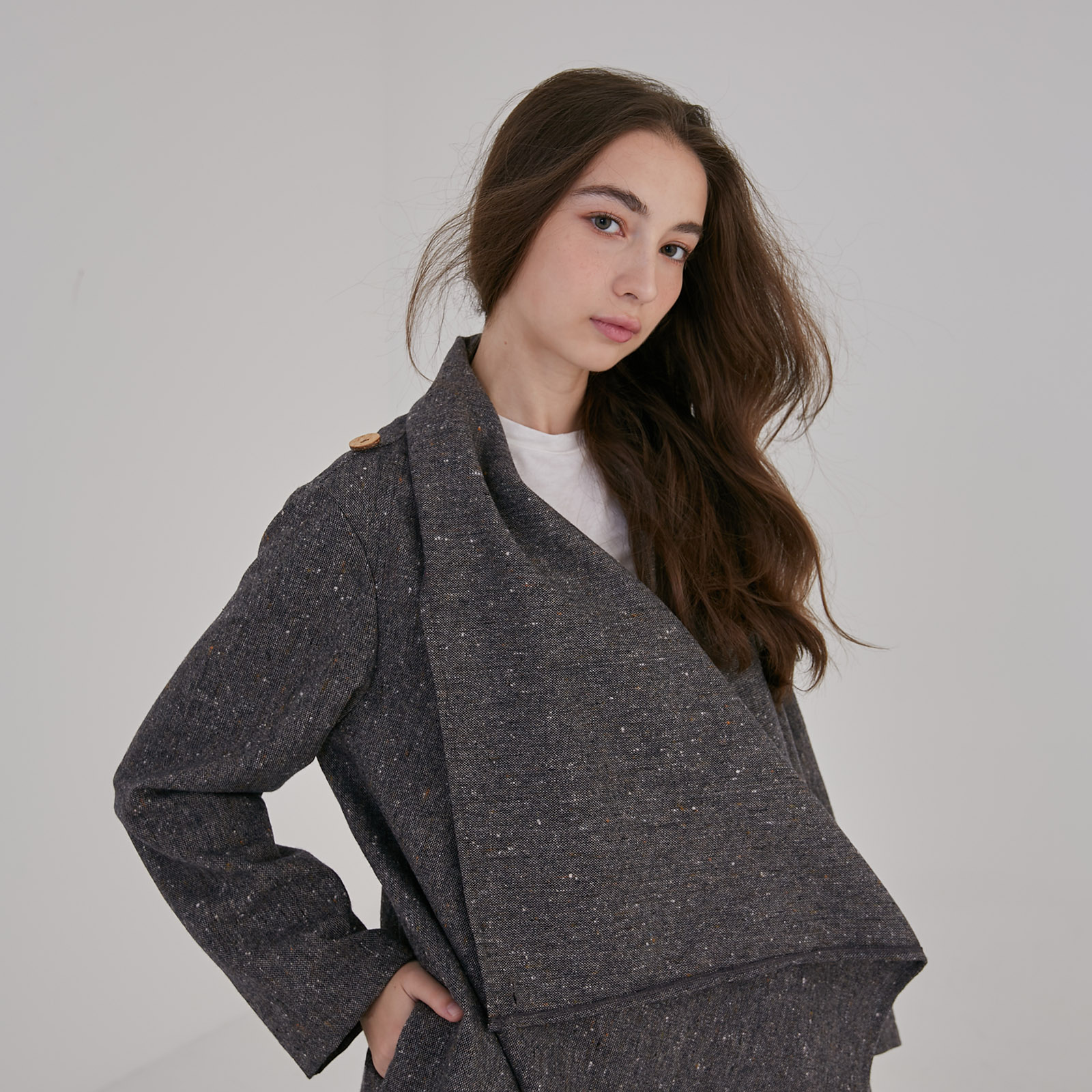 Wrap‑Collar Wool Coat - Dark Grey - Image 9