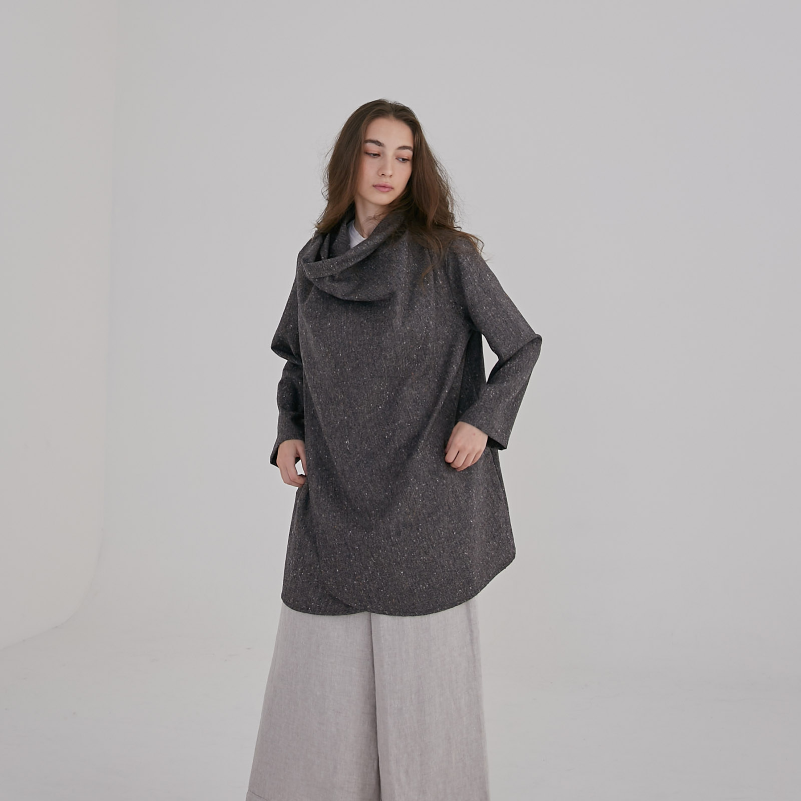 Wrap‑Collar Wool Coat - Dark Grey - Image 10