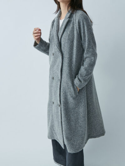 Wool Blend Long Coat with Lapel & Side Button Detail – Grey