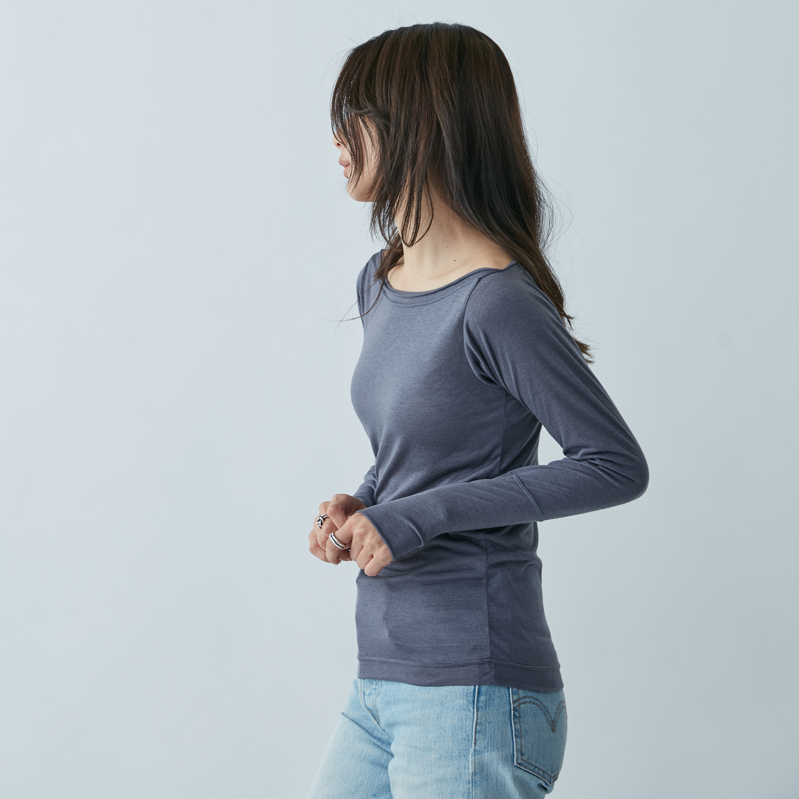 Boat-Neck Long-Sleeve Top – Purple Grey - Image 2