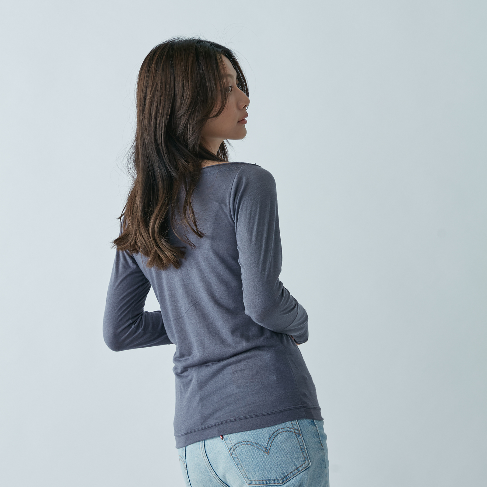 Boat-Neck Long-Sleeve Top – Purple Grey - Image 3