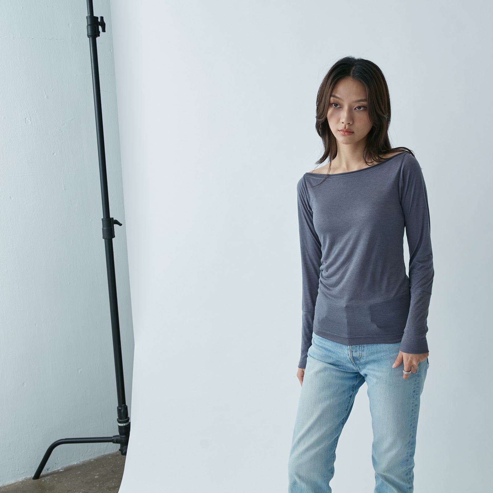 Boat-Neck Long-Sleeve Top – Purple Grey - Image 4