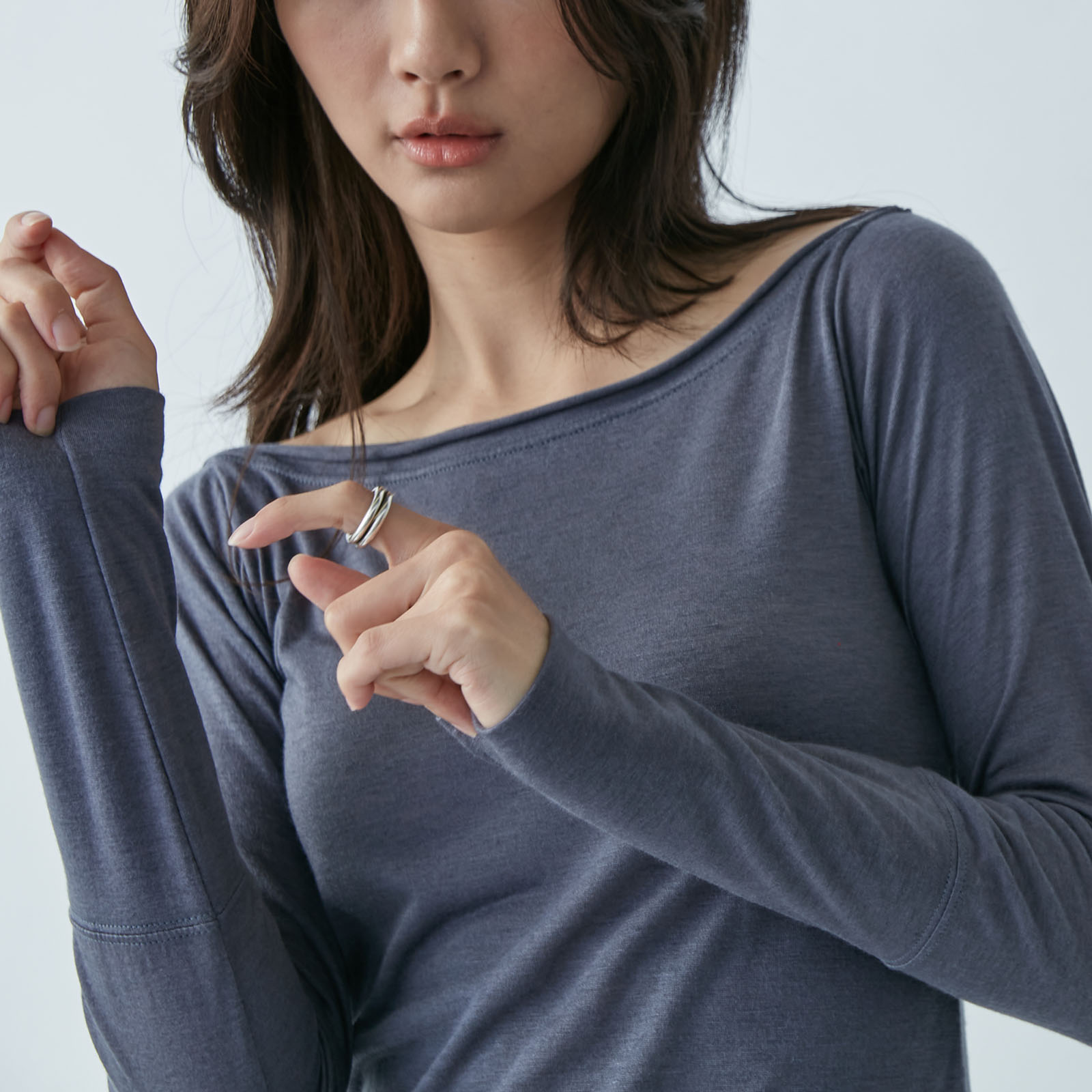 Boat-Neck Long-Sleeve Top – Purple Grey - Image 5