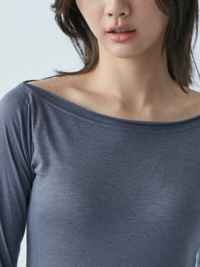 Boat-Neck Long-Sleeve Top – Purple Grey