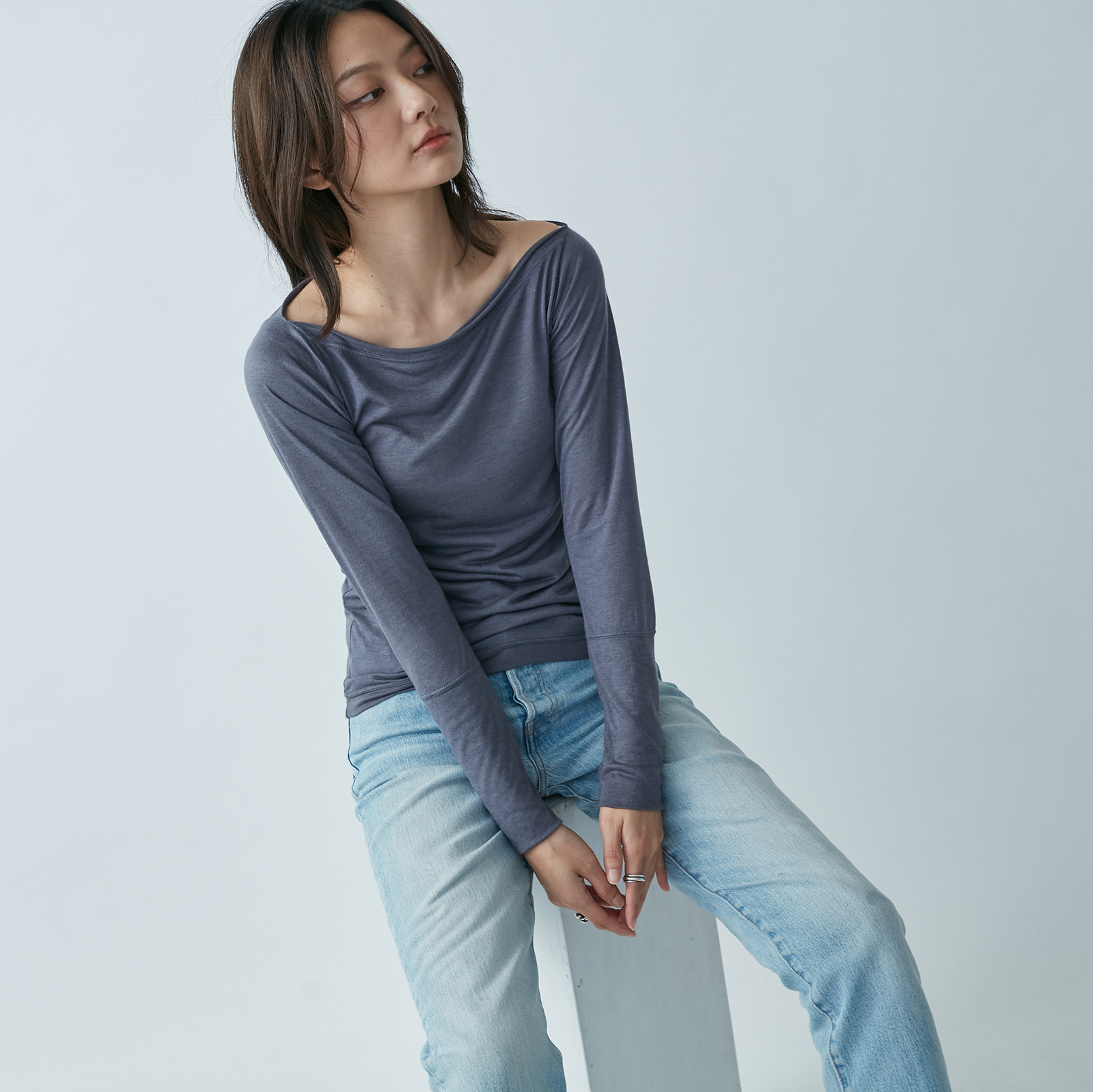 Boat-Neck Long-Sleeve Top – Purple Grey - Image 8