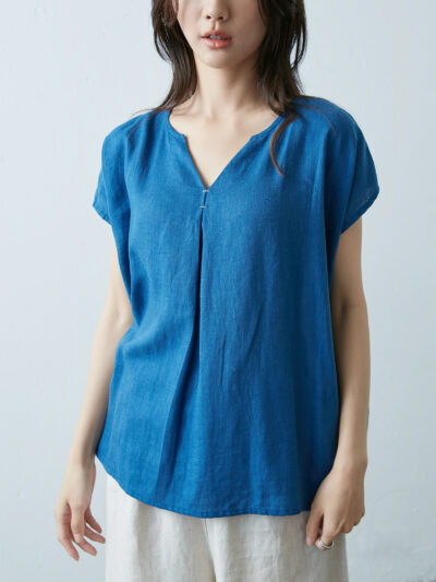 Seamed V‑Neck Relaxed Top - Royal Blue