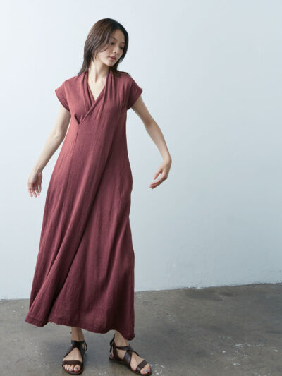 Crossover V-neck Knit Dress – Morocco Red