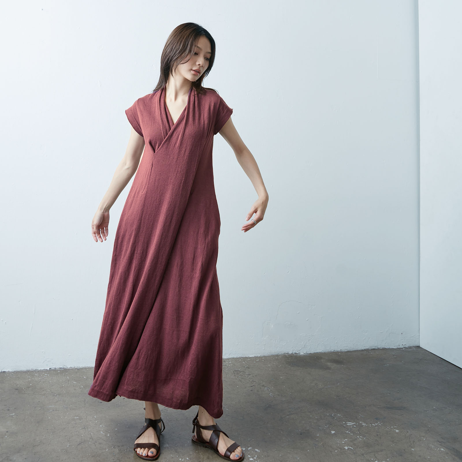 Crossover V-neck Knit Dress – Morocco Red