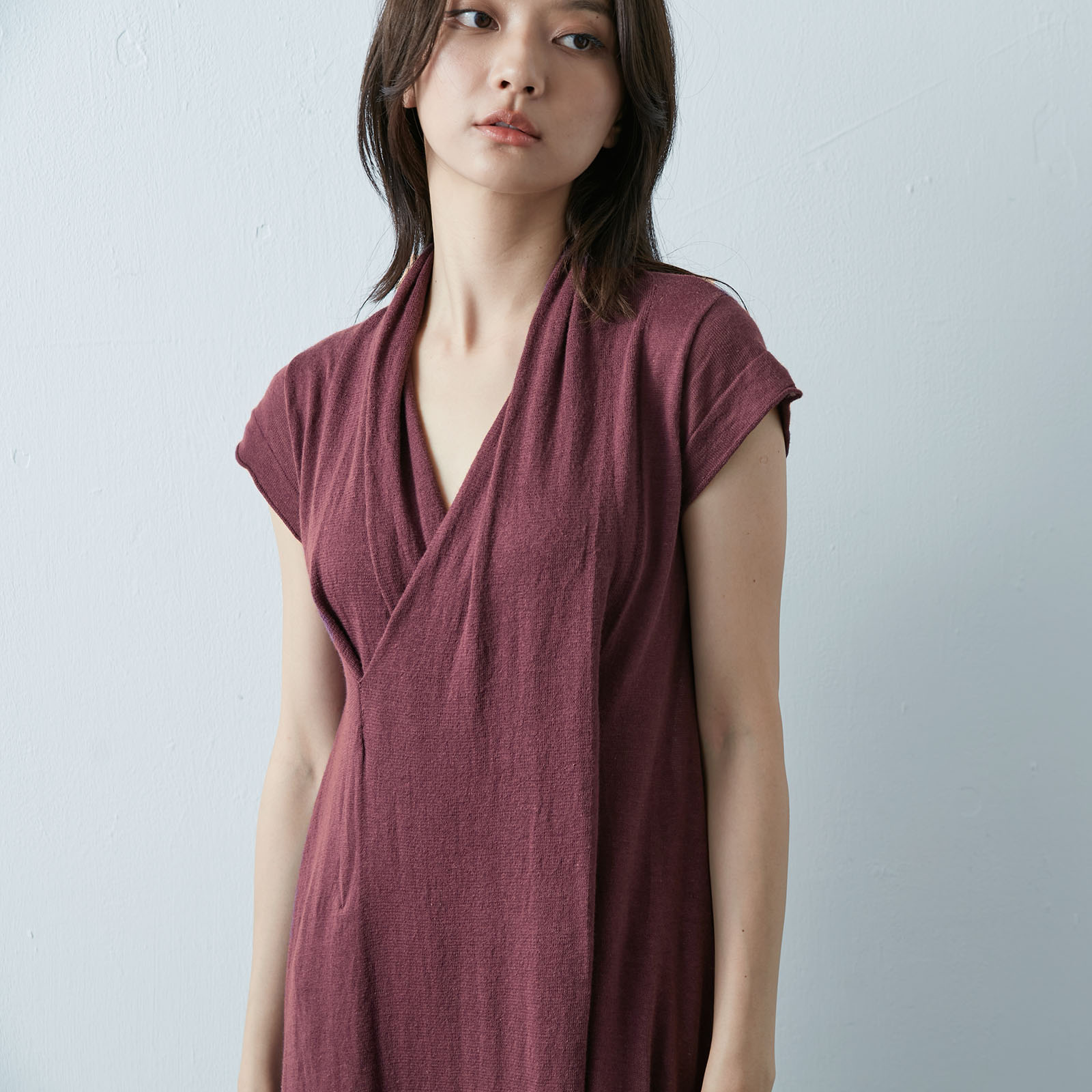 Crossover V-neck Knit Dress – Morocco Red - Image 2