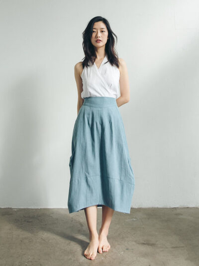 Gathered denim skirt – Washed Blue