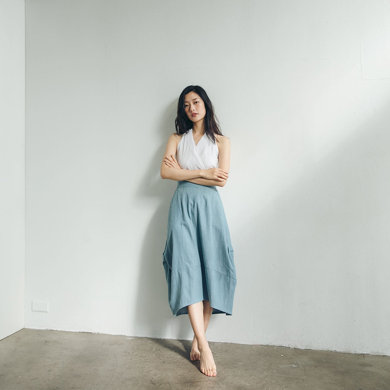 Gathered denim skirt – Washed Blue - Image 6