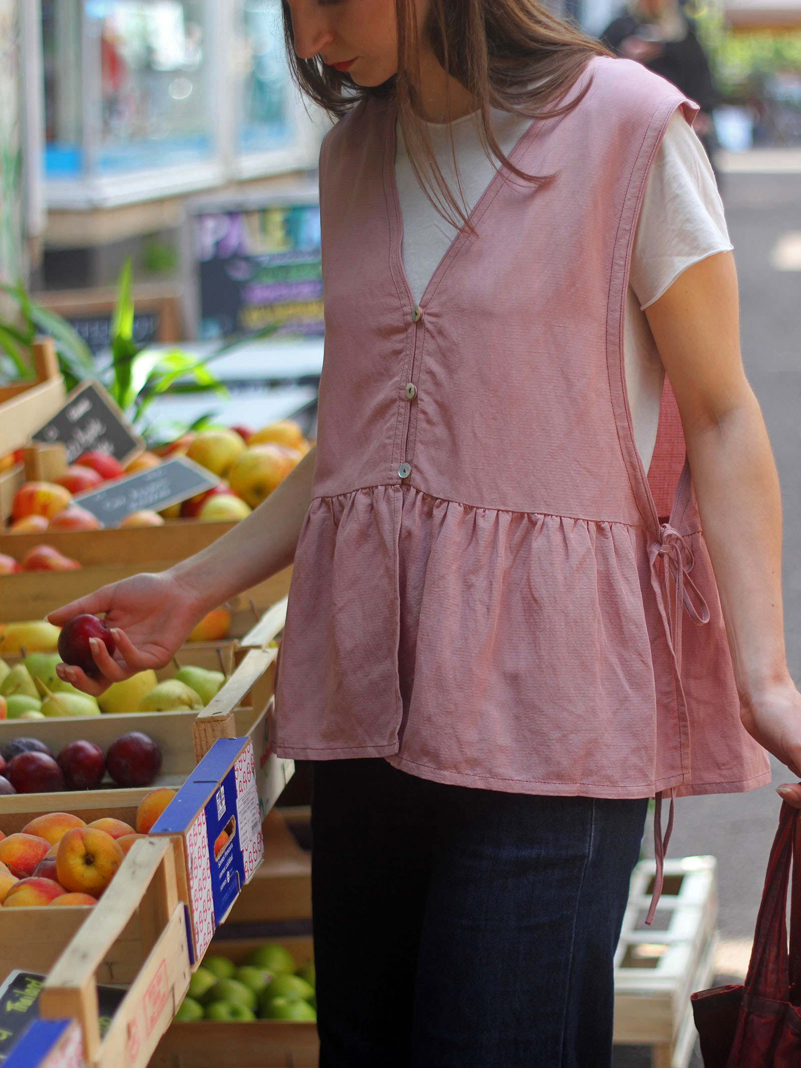 V-Neck Button-Front Tie Vest – Pink - Image 2