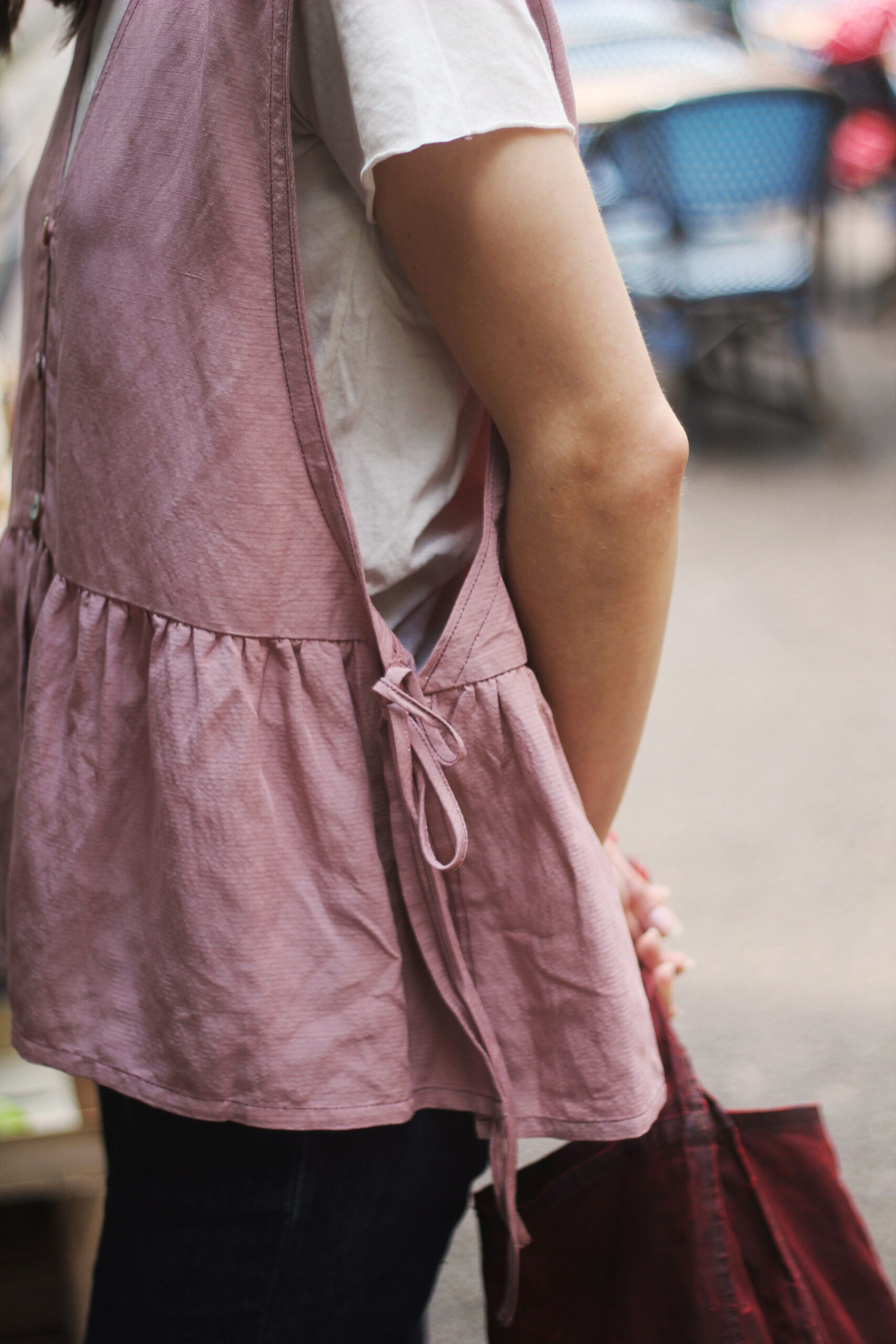 V-Neck Button-Front Tie Vest – Pink - Image 4
