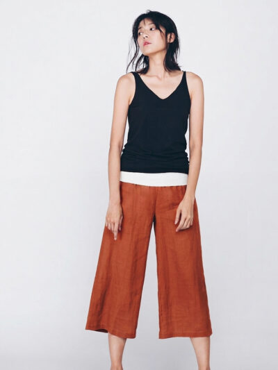 Cropped Linen Trousers – Orange