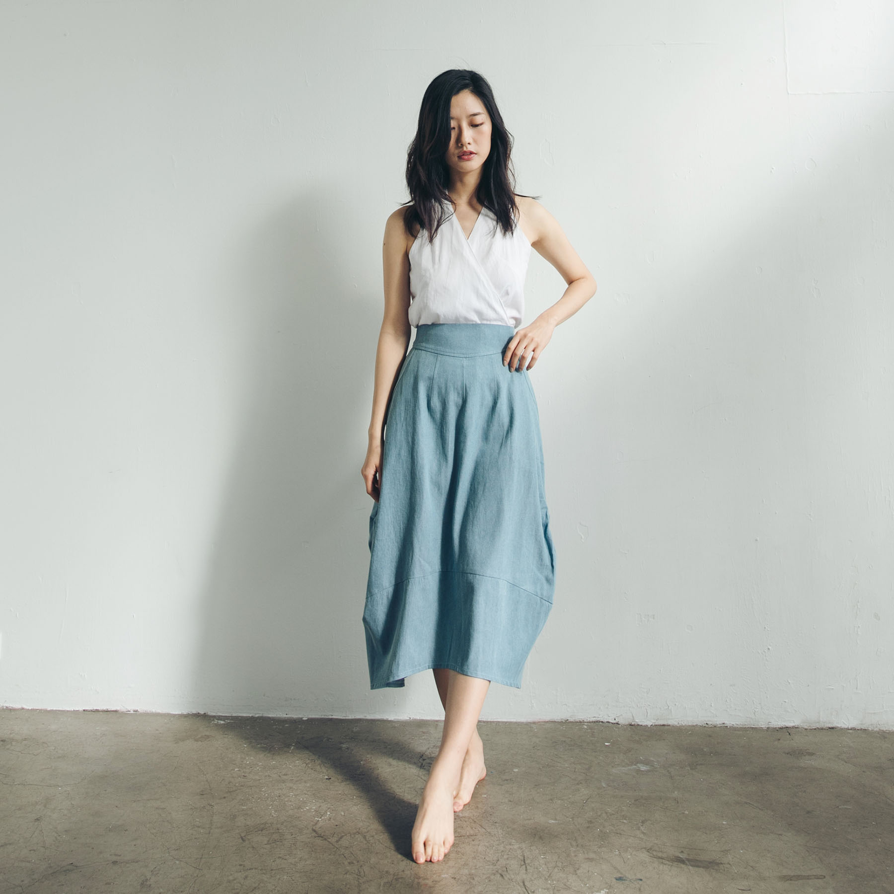 Gathered denim skirt – Washed Blue
