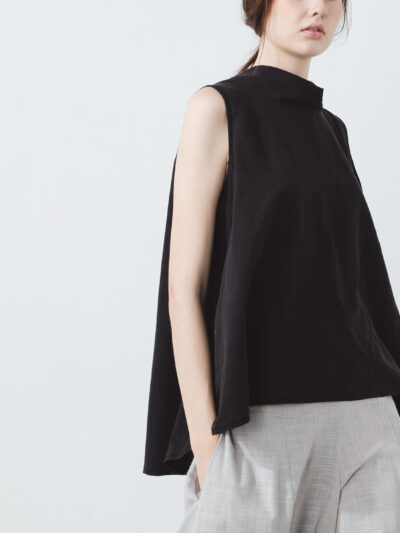 Draped High-Neck Asymmetric Vest – Black