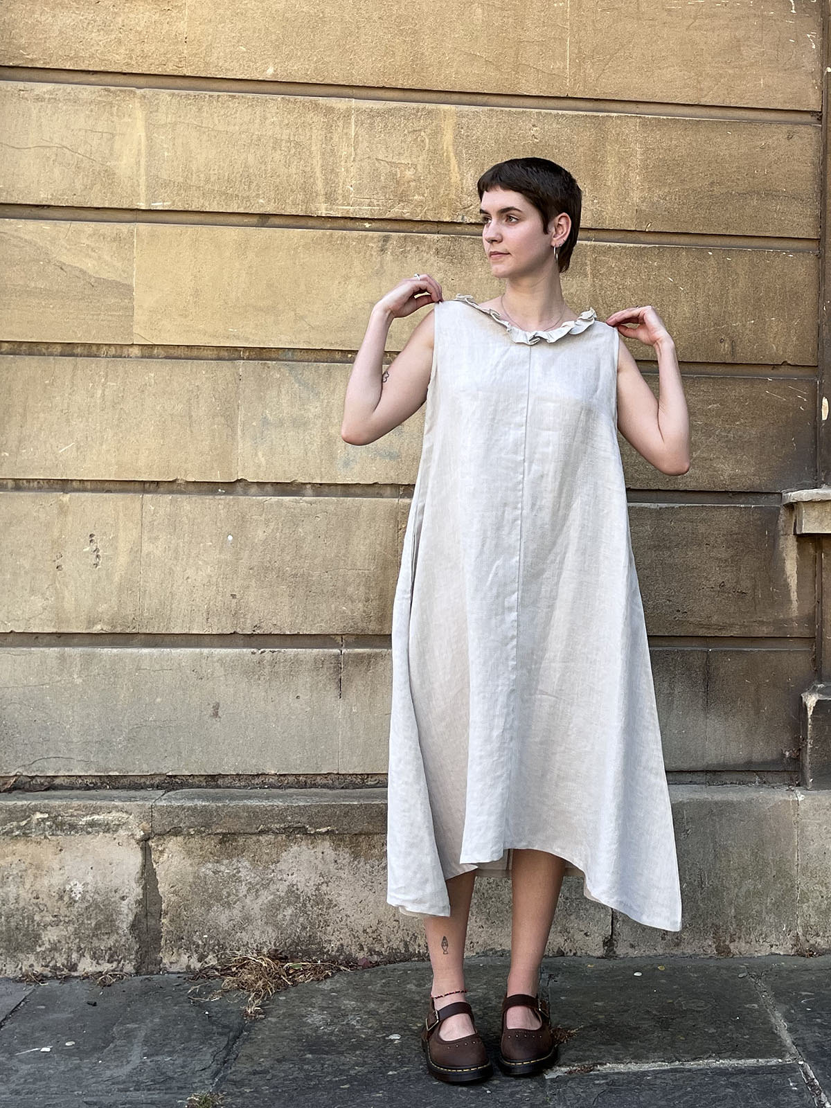 Ruffle V-Neck Sleeveless Dress – Natural - Image 4