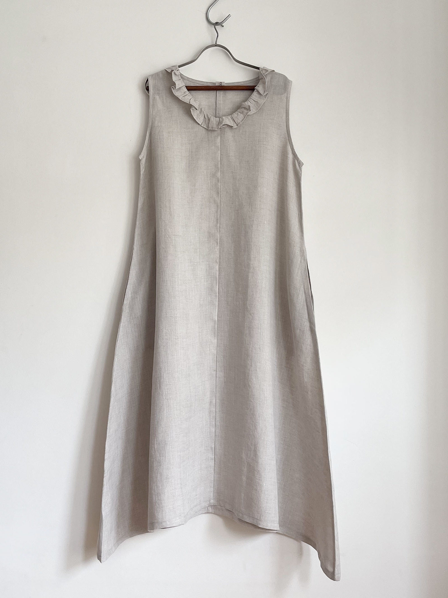 Ruffle V-Neck Sleeveless Dress – Natural - Image 3