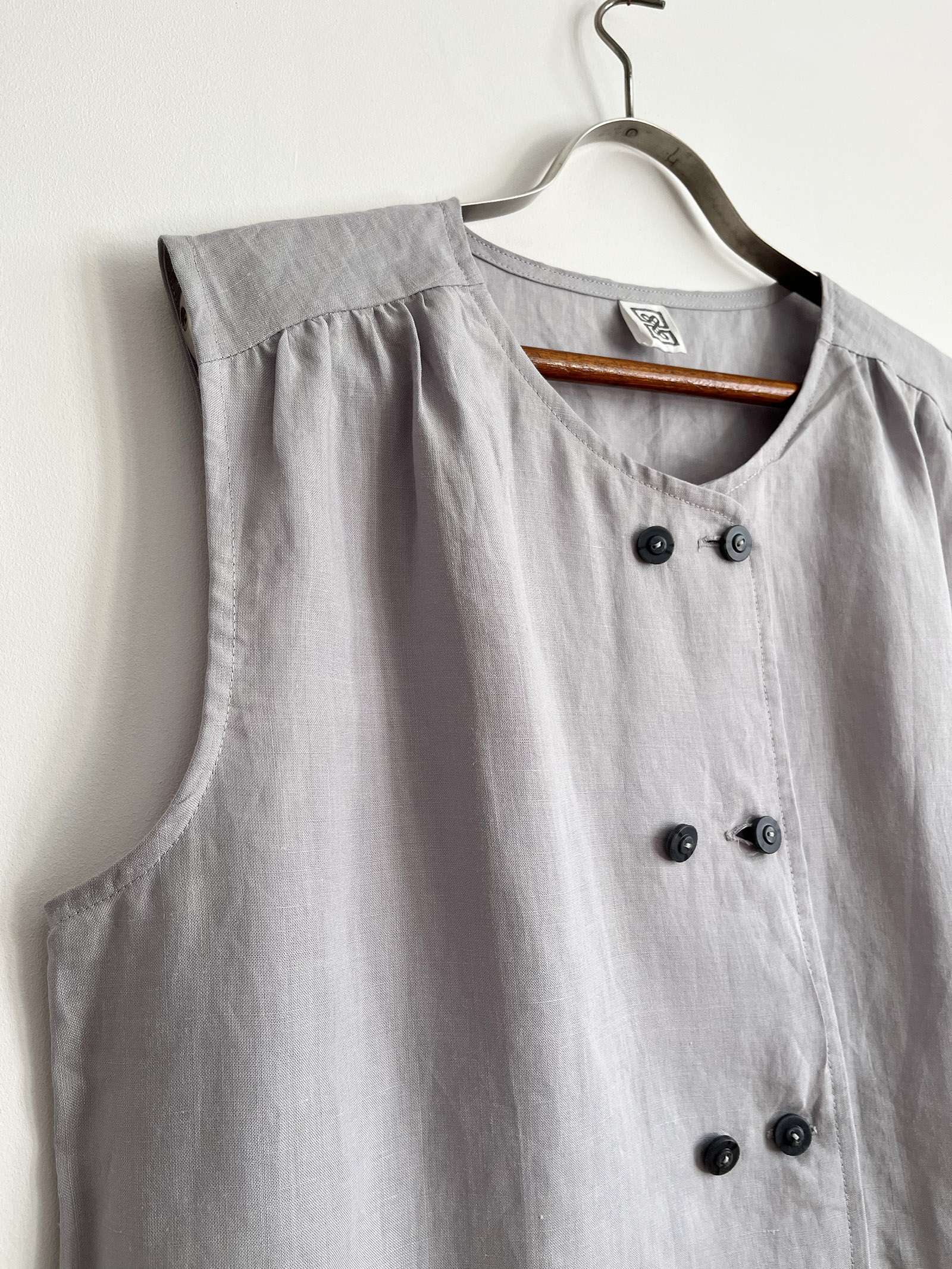 Double-Breasted Linen Vest – Soft Grey - Image 8
