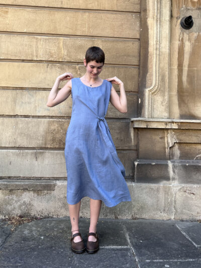 Tie Waist Linen Dress – Mist Blue