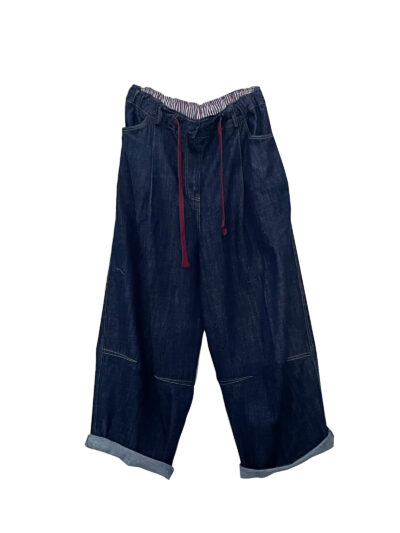 Indigo Barrel-Leg Drawstring Jeans